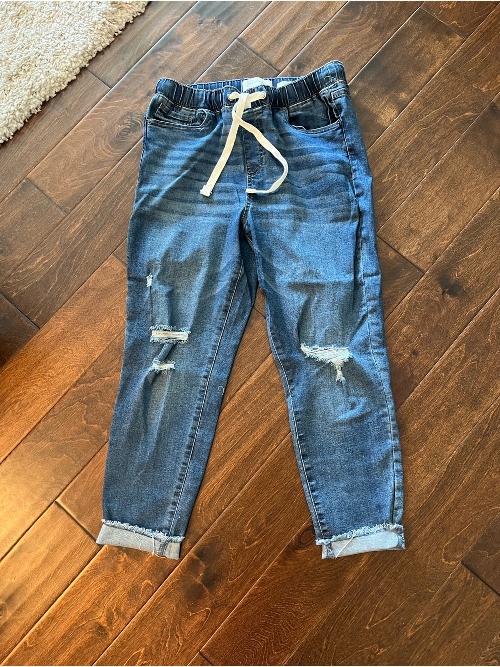 New Distressed Boyfriend Jogger Jeans with Drawstring Large - Picture 2 of 8